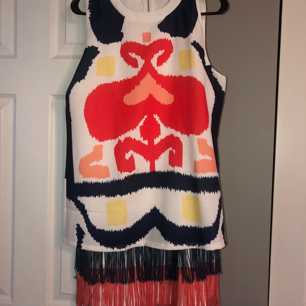 White Fringe Shift Dress